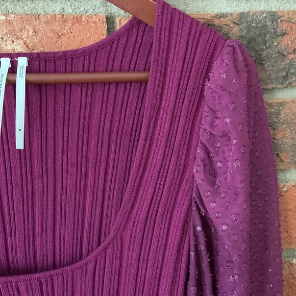 Anthropologie Elegant Purple Puff Sparkle Sleeve Women's Top - Picture 9 of 10